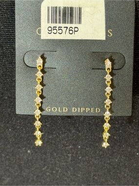 NWT Gold Dipped Geometric Square CZ Linear Drop Post Earrings